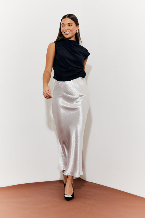 in the style In The Style Silver Satin Midaxi Skirt Silver