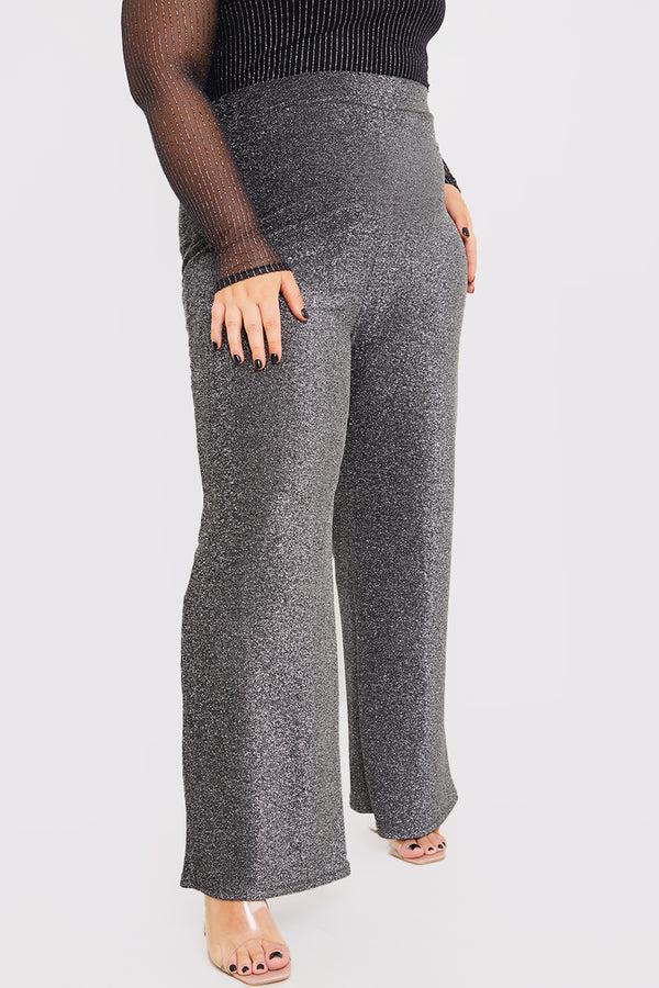 In The Style In The Style Silver Sparkle Jersey Wide Leg Trousers Silver