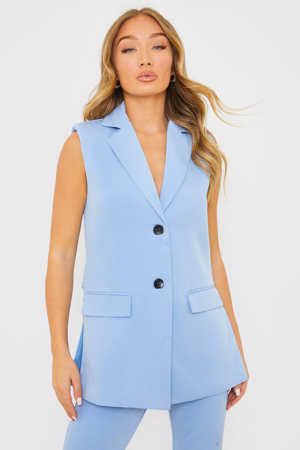 in the style In the Style Sleeveless Oversized Blazer Blue