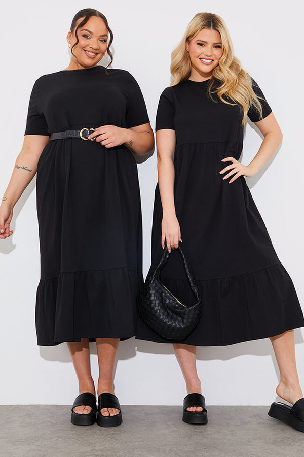 in the style In the Style Smock Midaxi T-Shirt Dress Black