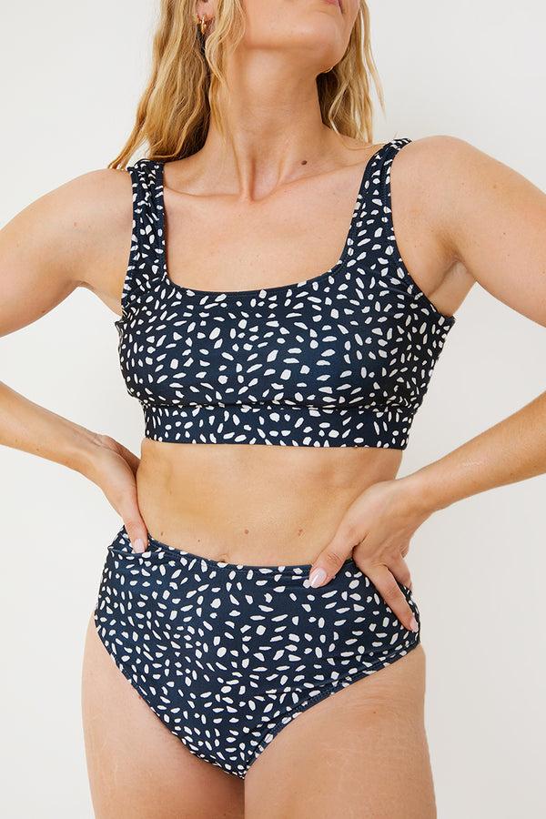 In The Style In The Style Smudge Spot Print High Waist Bikini Bottoms Black