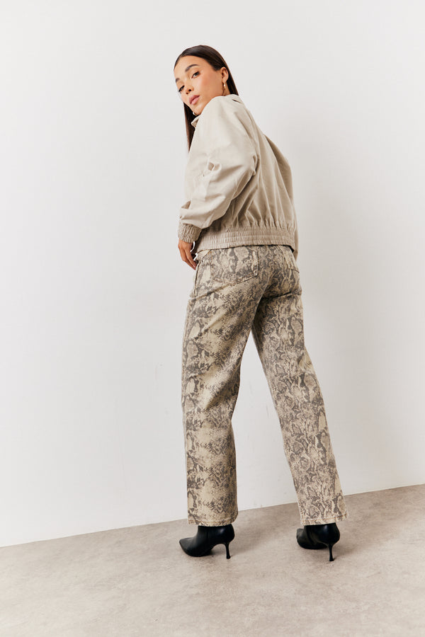 In The Style In The Style Snake Print Straight Leg Jeans Brown
