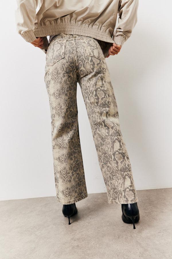 In The Style In The Style Snake Print Straight Leg Jeans Brown
