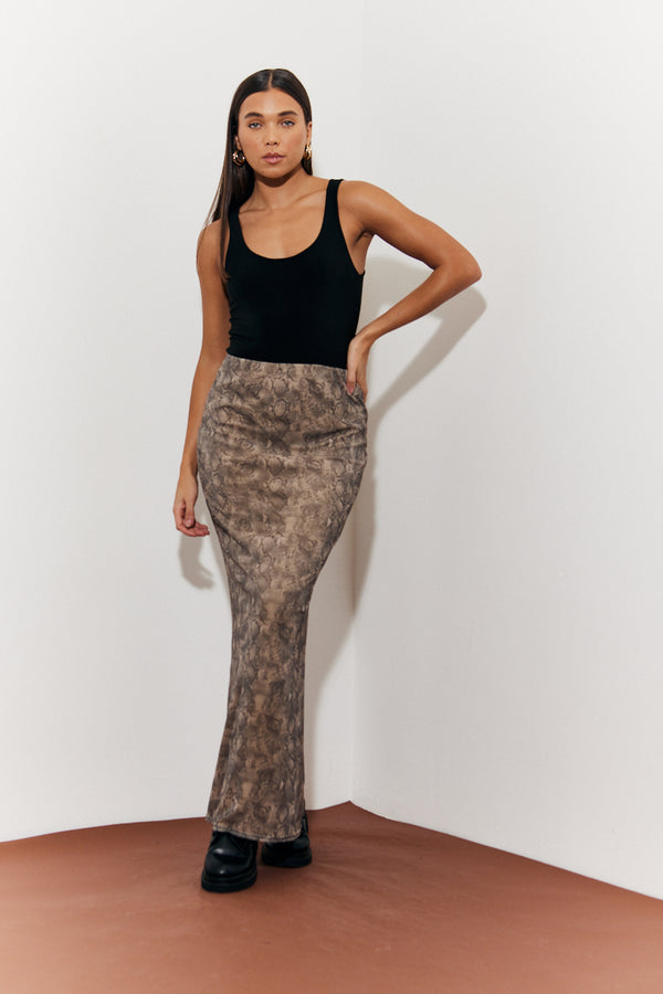 In The Style In The Style Snake Skin Printed Mesh Skirt Multi