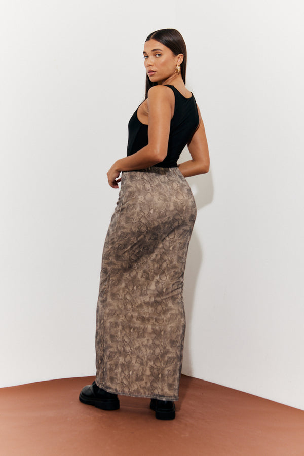 In The Style In The Style Snake Skin Printed Mesh Skirt Multi