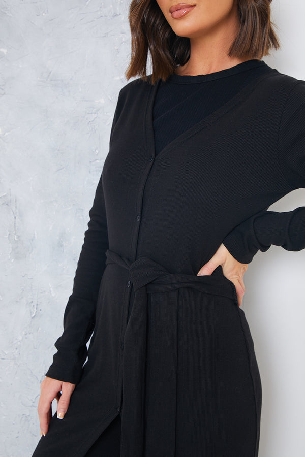 In The Style In The Style Soft Rib Longline Belted Cardigan Black