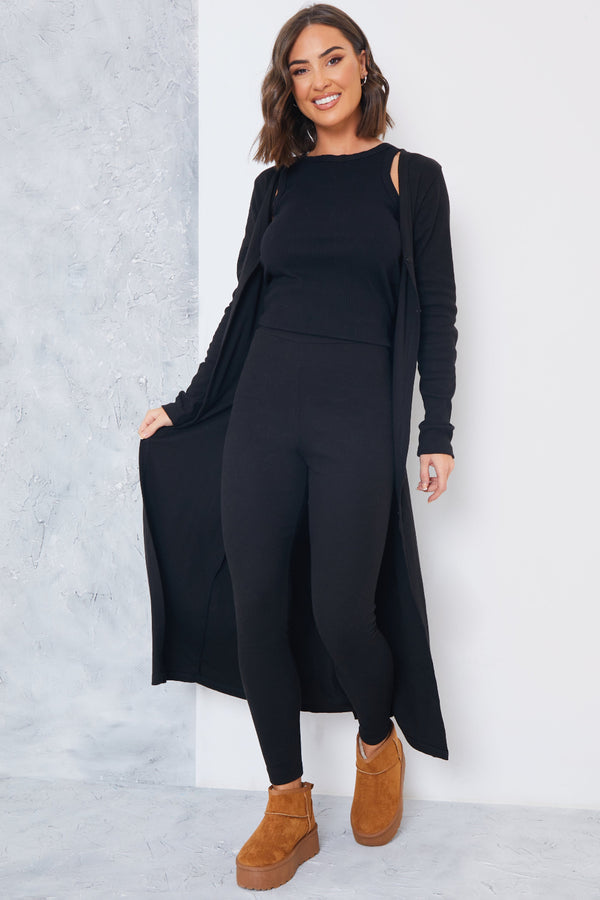 in the style In the Style Soft Rib Longline Belted Cardigan Black