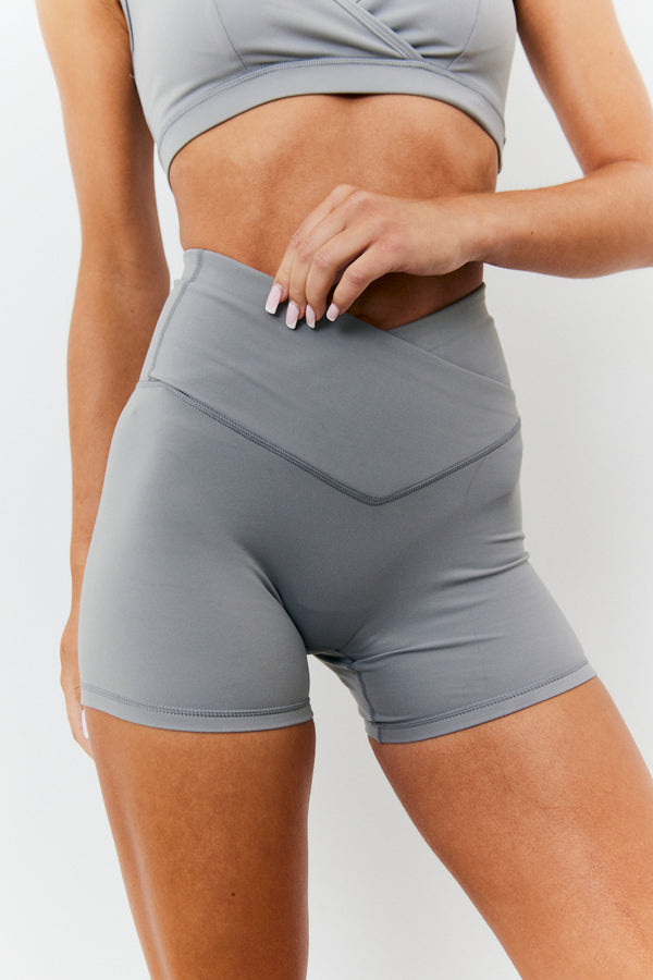 In The Style In The Style Soft Touch Cross Over Waist Cycling Shorts Grey