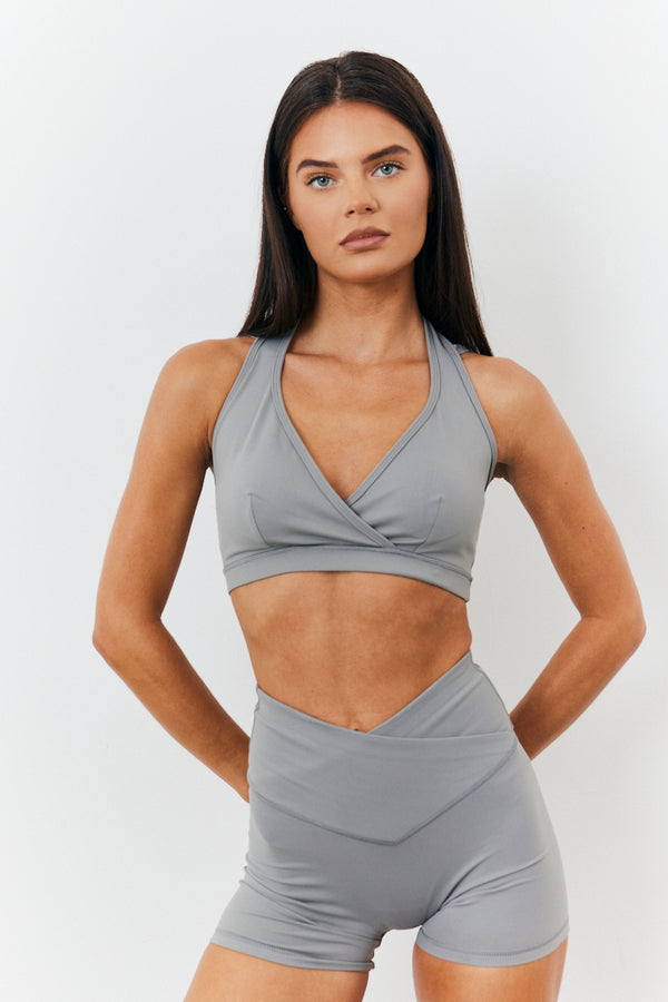 in the style In the Style Soft Touch Medium Support Halter Neck Sports Bra Grey