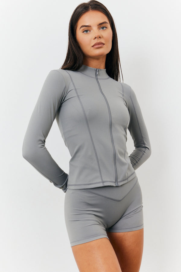 In The Style In The Style Soft Touch Seam Detail Zip Through Jacket Grey