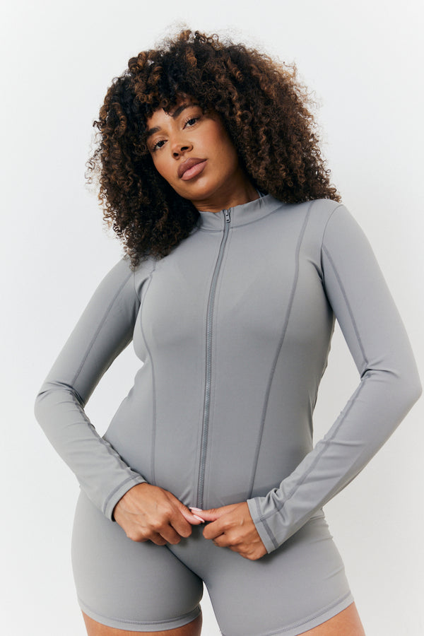 in the style In the Style Soft Touch Seam Detail Zip Through Jacket Grey