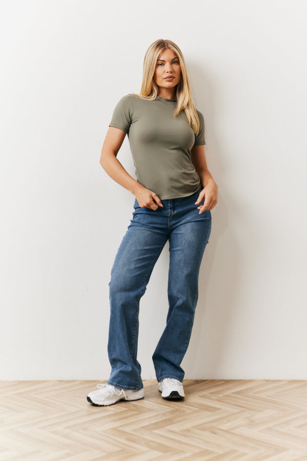In The Style In The Style Soft Touch Short Sleeve Top Khaki