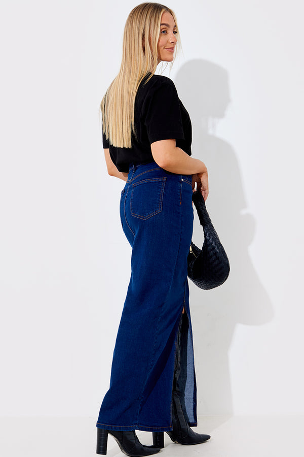 In The Style In The Style Split Detail Denim Maxi Skirt Blue