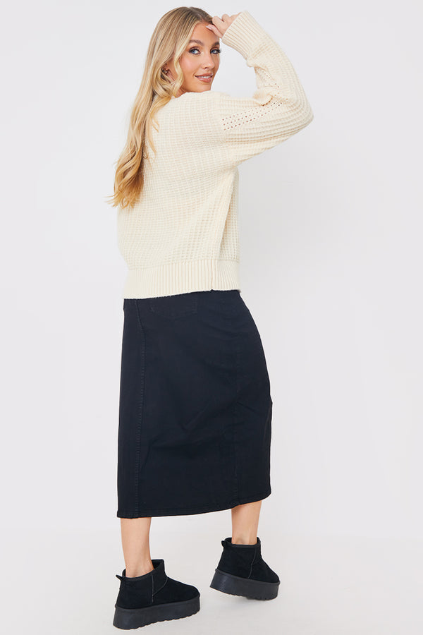 In The Style In The Style Split Hem Denim Midi Skirt Black