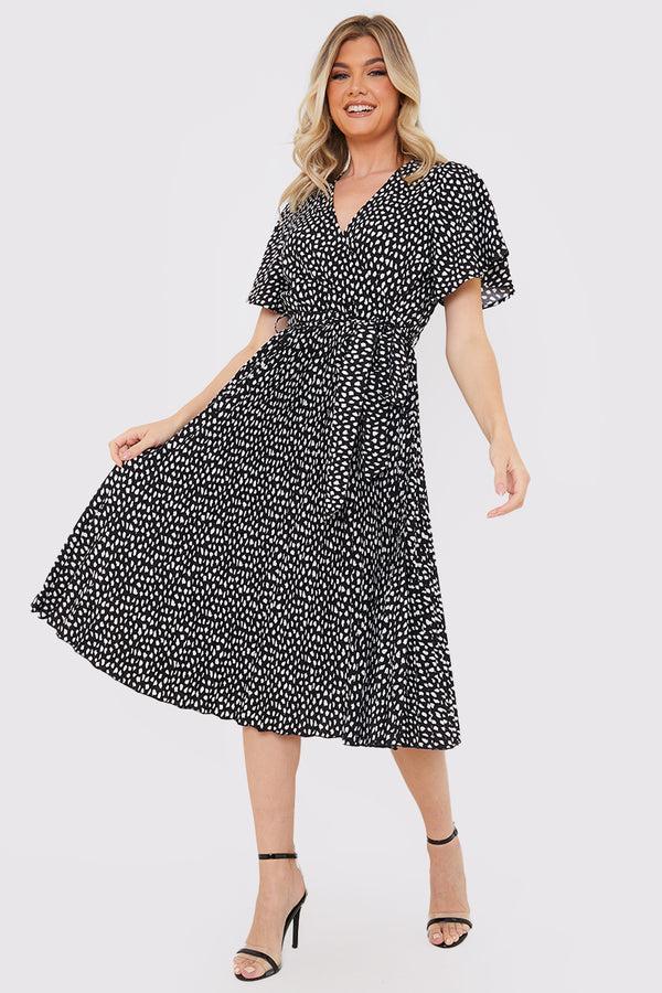 In The Style In The Style Spot Pleated Midi Dress Black