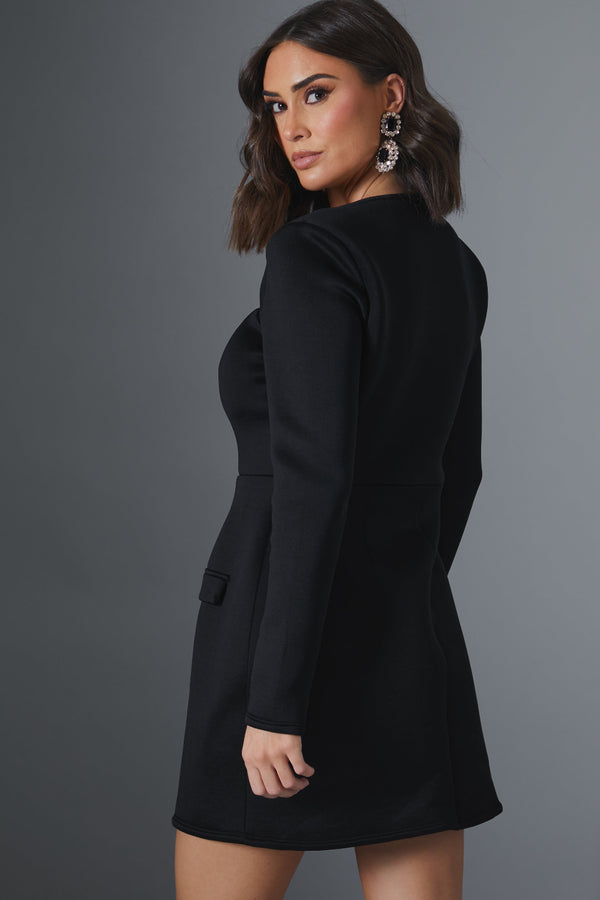 In The Style In The Style Square Neck Cinched Waist Structured Mini Dress Black