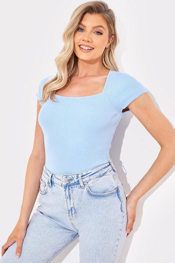 in the style In The Style Square Neck Fitted Top Blue