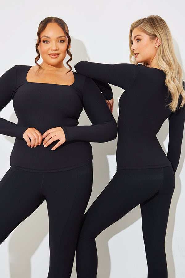 in the style In The Style Square Neck Long Sleeve Rib Top Black