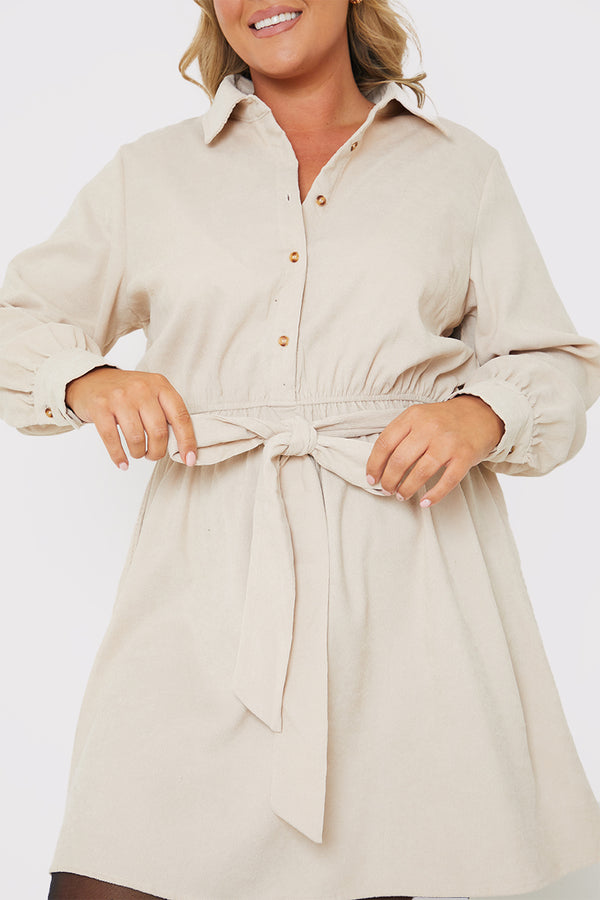 In The Style In The Style Stone Corduroy Shirt Dress Stone