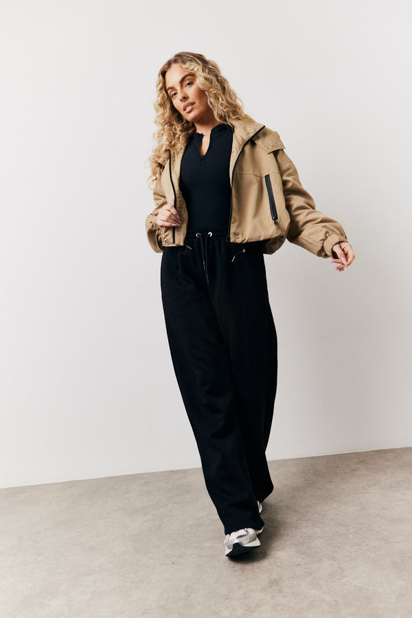 In The Style In The Style Stone Hooded Cropped Windbreaker Jacket Stone