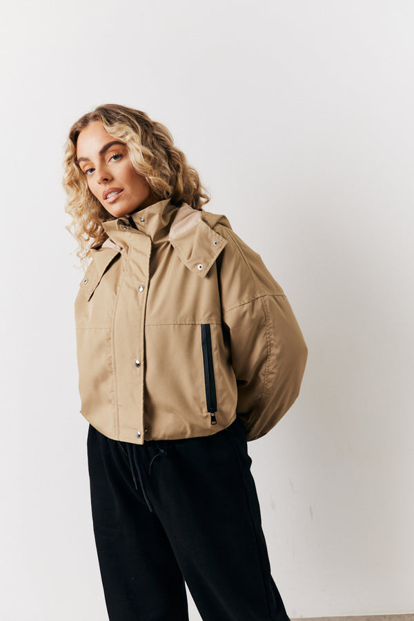 In The Style In The Style Stone Hooded Cropped Windbreaker Jacket Stone