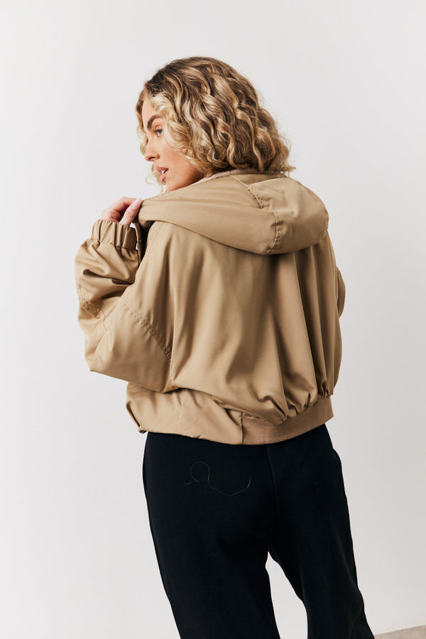 In The Style In The Style Stone Hooded Cropped Windbreaker Jacket Stone