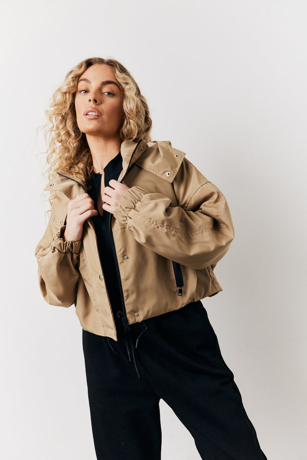In The Style In The Style Stone Hooded Cropped Windbreaker Jacket Stone