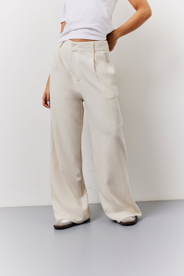 In The Style In The Style Stone Linen Blend Tailored Wide Leg Trouser Stone