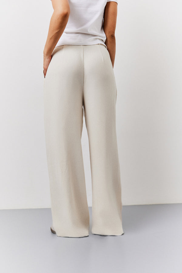 In The Style In The Style Stone Linen Blend Tailored Wide Leg Trouser Stone