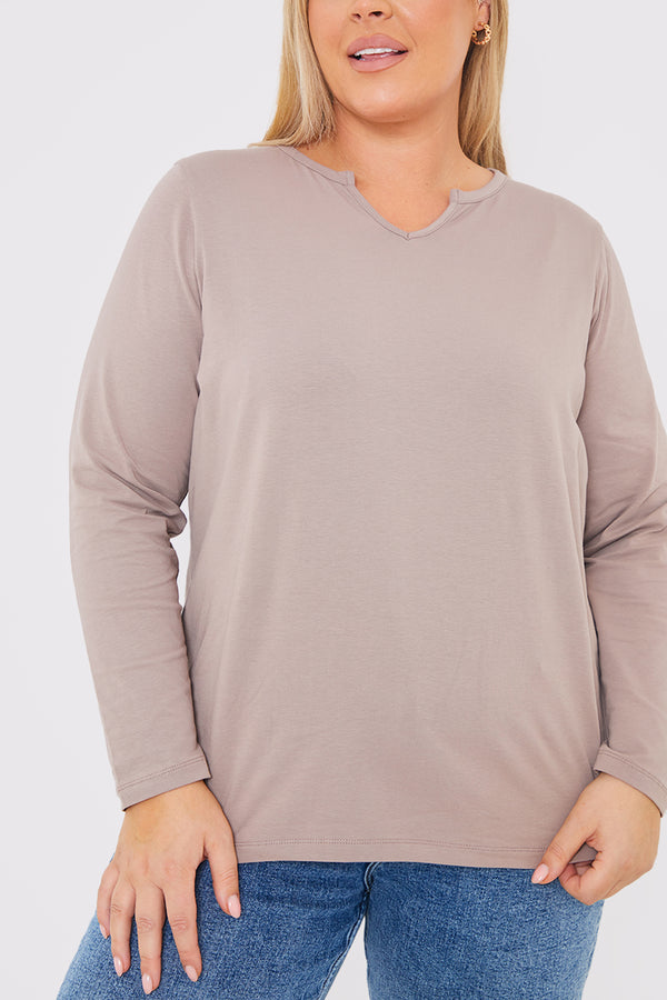 In The Style In The Style Stone Notch Long Sleeve Top Stone
