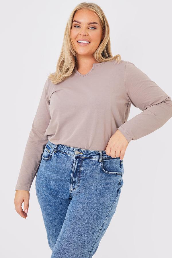 in the style In the Style Stone Notch Long Sleeve Top Stone