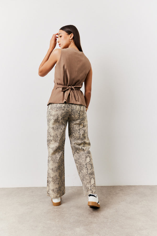 In The Style In The Style Stone Square Neck Longline Waistcoat Stone