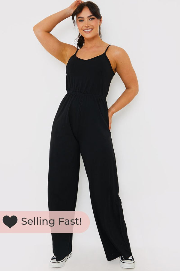 in the style In The Style Strappy Wide Leg Jumpsuit Black
