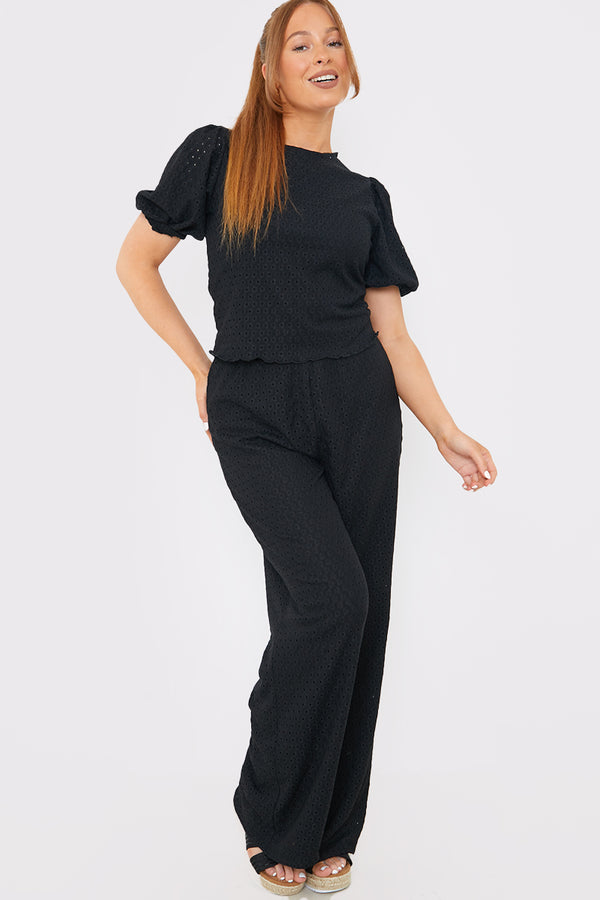 In The Style In The Style Stretch Broderie Top Black