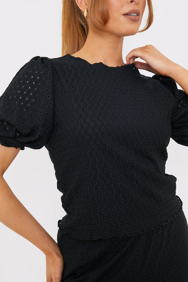In The Style In The Style Stretch Broderie Top Black