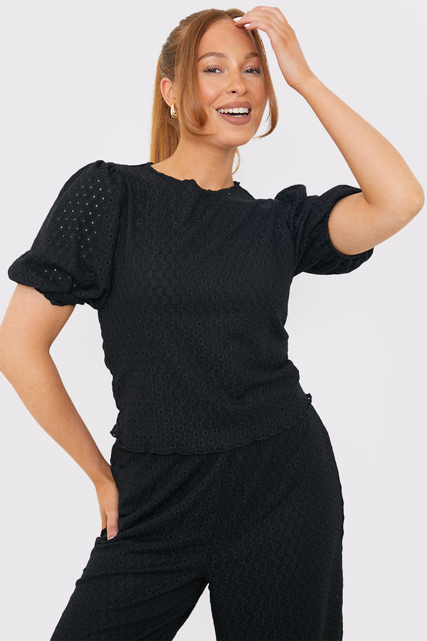 in the style In The Style Stretch Broderie Top Black