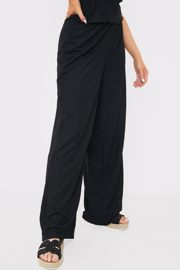 In The Style In The Style Stretch Broderie Wide Leg Trousers Black