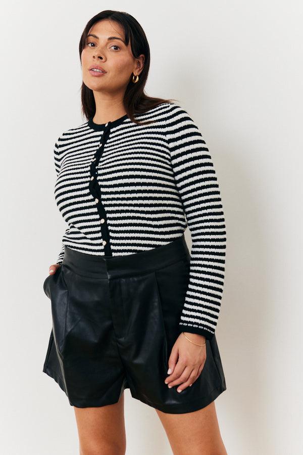 In The Style In The Style Stripe Button Front Knit Cardigan Monochrome
