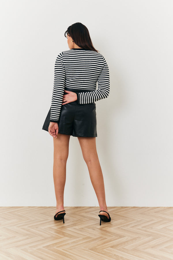 In The Style In The Style Stripe Button Front Knit Cardigan Monochrome