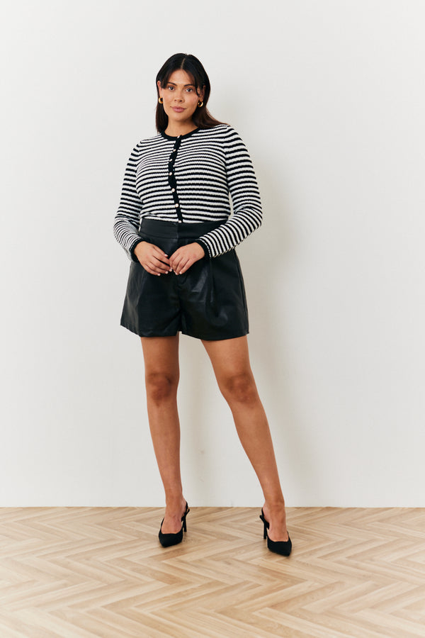 in the style In The Style Stripe Button Front Knit Cardigan Monochrome