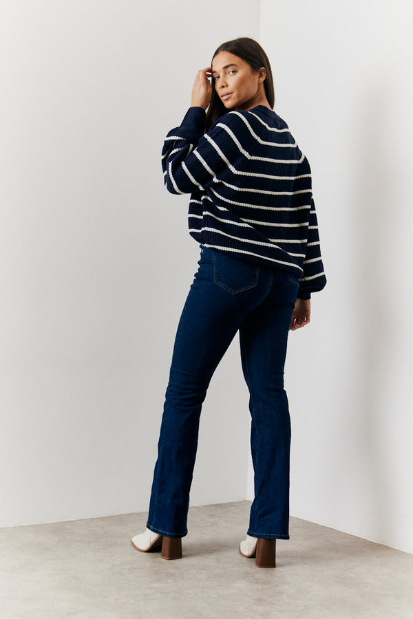 In The Style In The Style Stripe Button Up Knitted Cardigan Navy