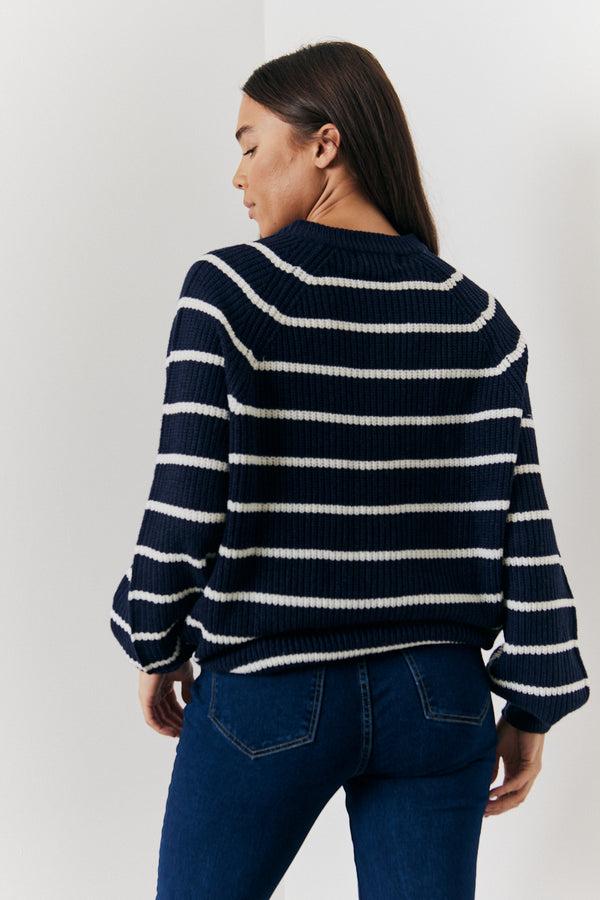 In The Style In The Style Stripe Button Up Knitted Cardigan Navy