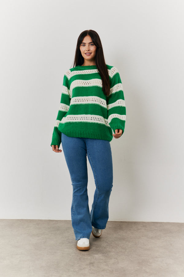 In The Style In The Style Stripe Contrast Stitch Knit Jumper Green