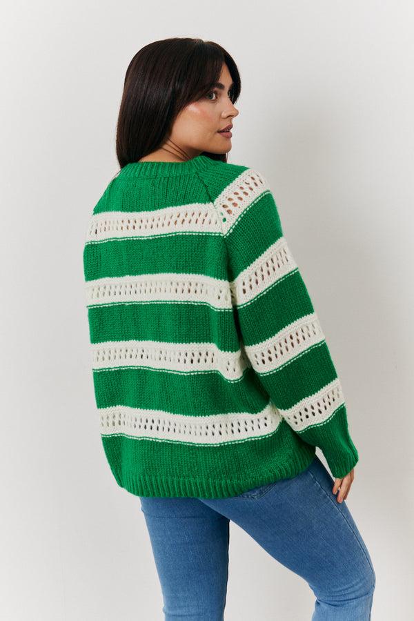 In The Style In The Style Stripe Contrast Stitch Knit Jumper Green
