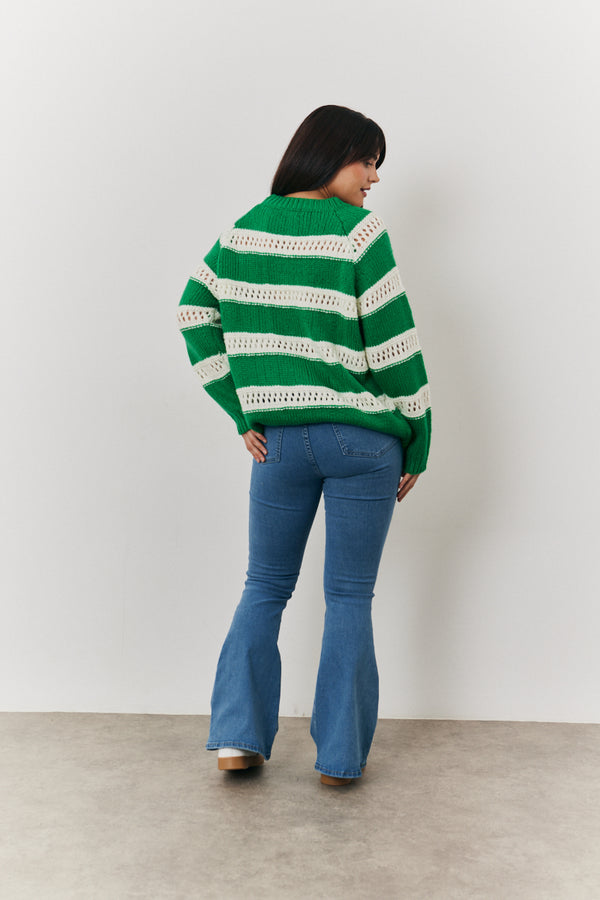 In The Style In The Style Stripe Contrast Stitch Knit Jumper Green