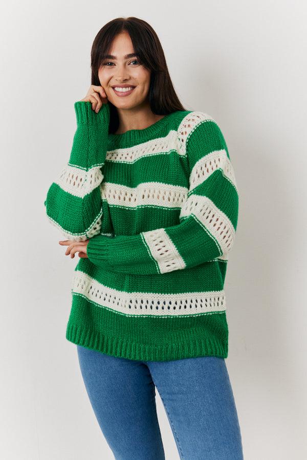 in the style In the Style Stripe Contrast Stitch Knit Jumper Green