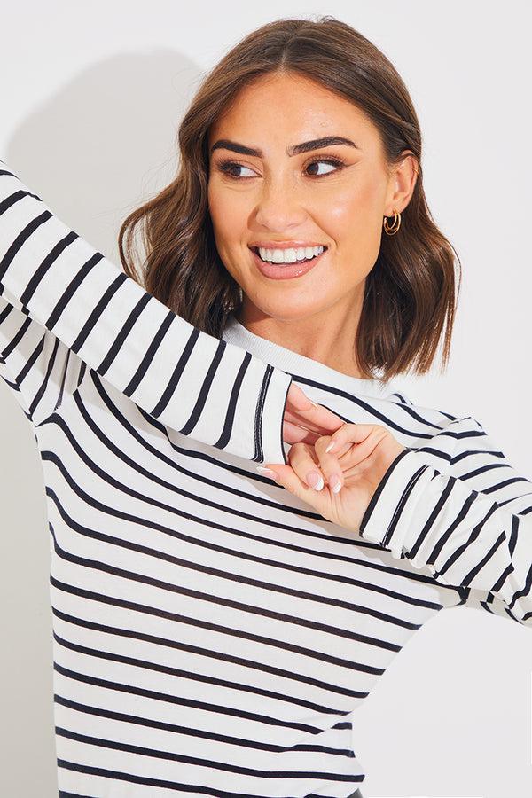 In The Style In The Style Stripe Cotton Long Sleeve T-Shirt Black