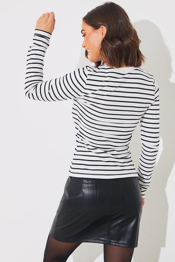 In The Style In The Style Stripe Cotton Long Sleeve T-Shirt Black