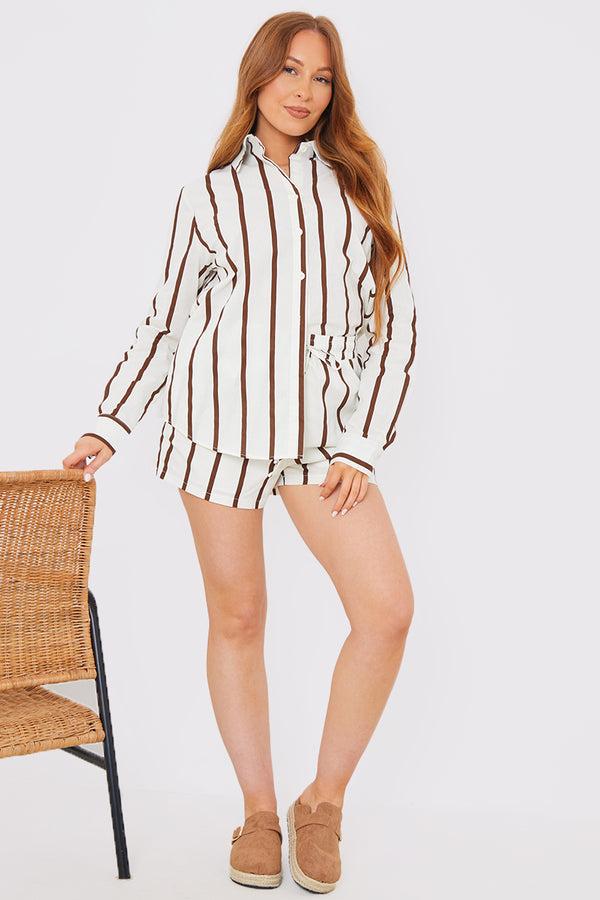 In The Style In The Style Stripe Linen Look Co-Ord Shirt Brown