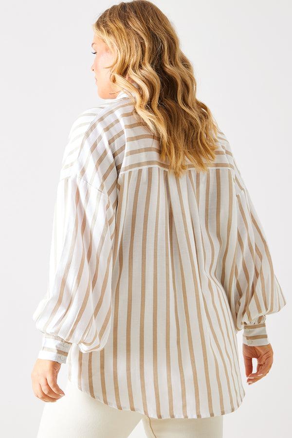 In The Style In The Style Stripe Linen Look Oversized Shirt Stone